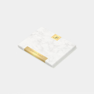Notas Post-it® Monograma Moderno Oro Y Mármol Elegante Llanto