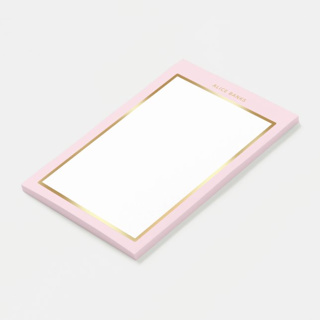 Notas Post-it® Monograma moderno Rubor Pink & Gold Frame de lujo (En perspectiva)