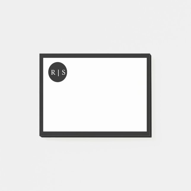 Notas Post-it® Monograma moderno simple de círculo blanco y negro (Anverso)