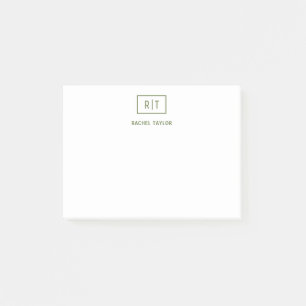 Notas Post-it® Monograma moderno simple de color verde oliva oscu