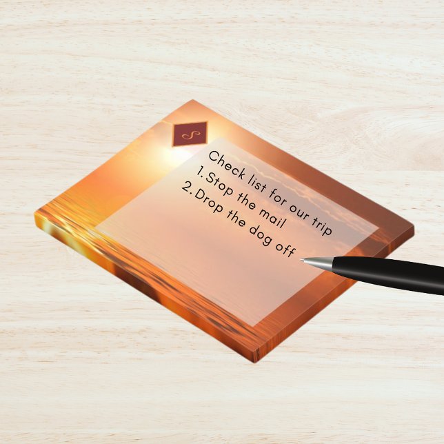 Notas Post-it® Monograma Naranja del atardecer Golden Sky Sea of  (Monogram Sunset Orange Golden Sky Sea of Gold Post-it Notes)