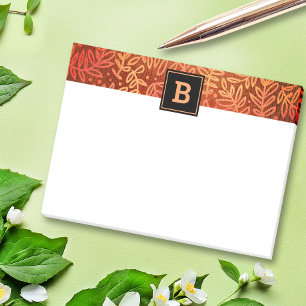 Notas Post-it® Monograma naranja patrón de hojas botánicas modern