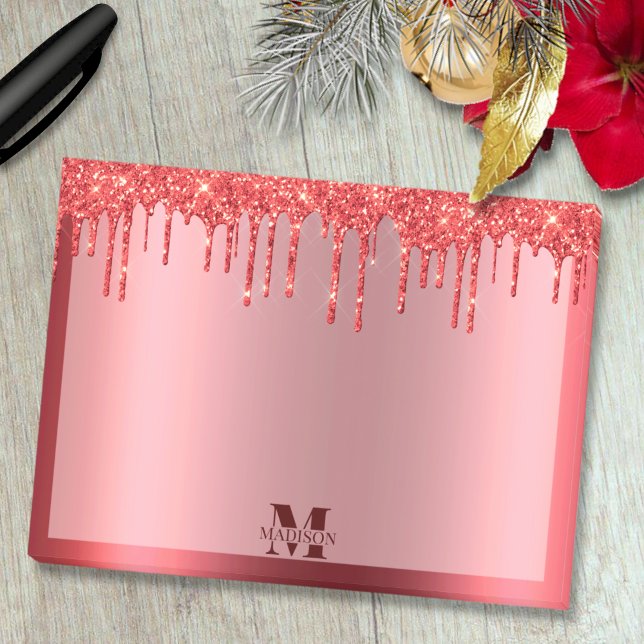 Notas Post-it® Monograma Navidades Purpurina de goteo rojo Metáli (Subido por el creador)