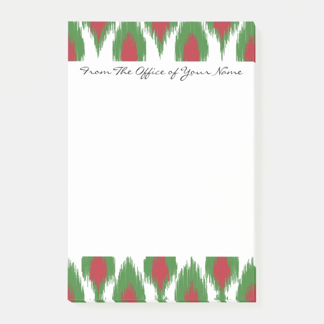 Notas Post-it® Monograma Navidades Rojo Verde Ikat Diamond Patter (Anverso)
