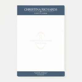 Notas Post-it® Monograma Navy Blue Modern Elegant Business