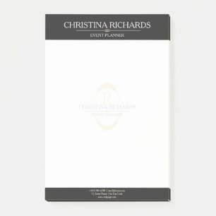 Notas Post-it® Monograma Negro Blanco Moderno Negocios Elegante