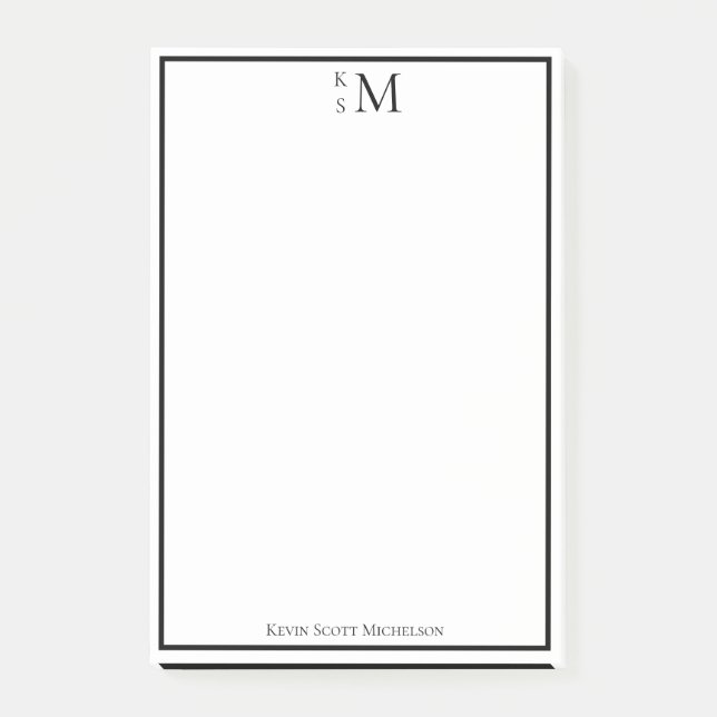 Notas Post-it® Monograma Negro Blanco Profesional Elegante  (Anverso)