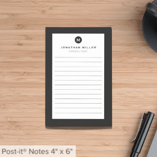 Notas Post-it® Monograma negro mínimo en línea