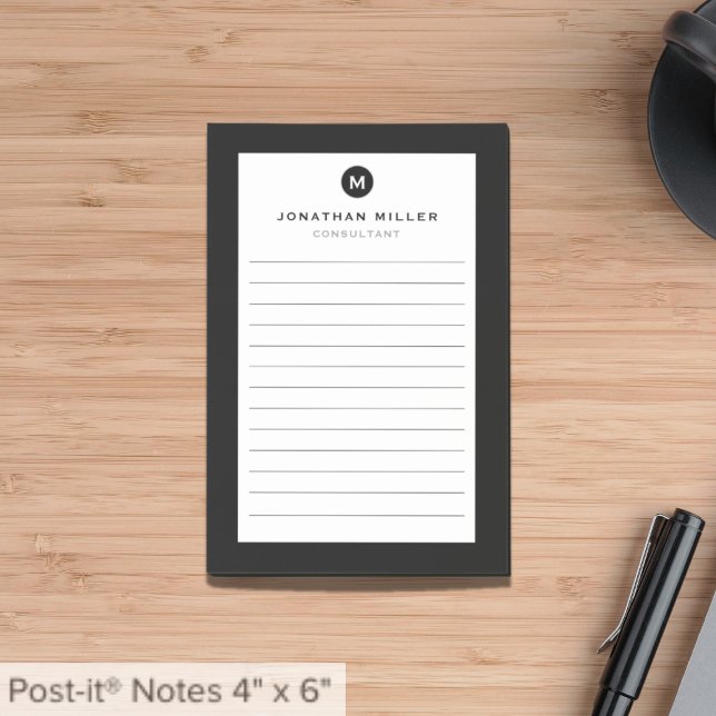 Notas Post-it® Monograma negro mínimo en línea (Subido por el creador)