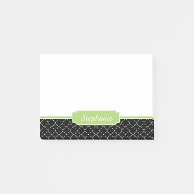Notas Post-it® Monograma negro verde de Quatrefoil de la (Anverso)