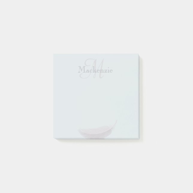 Notas Post-it® Monograma Nombre personalizado Angel Feather Gray  (Anverso)