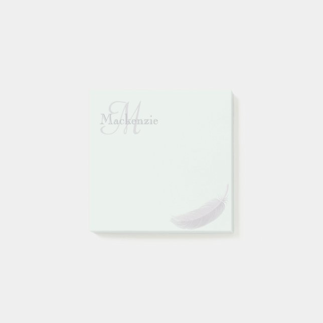 Notas Post-it® Monograma Nombre personalizado Angel Feather Mint  (Anverso)