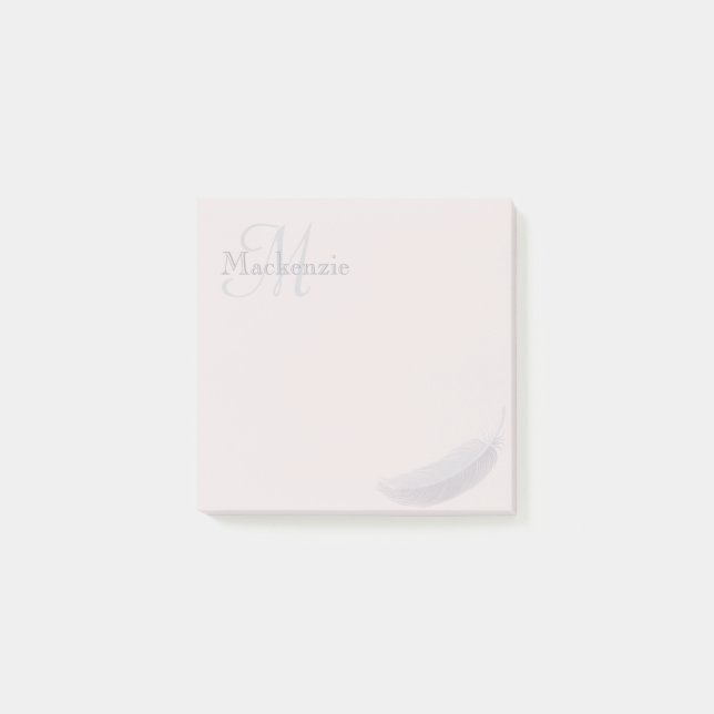 Notas Post-it® Monograma Nombre personalizado Angel Feather Rubor (Anverso)