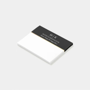 Notas Post-it® Monograma o Agregar logotipo de negocios Gold Blac