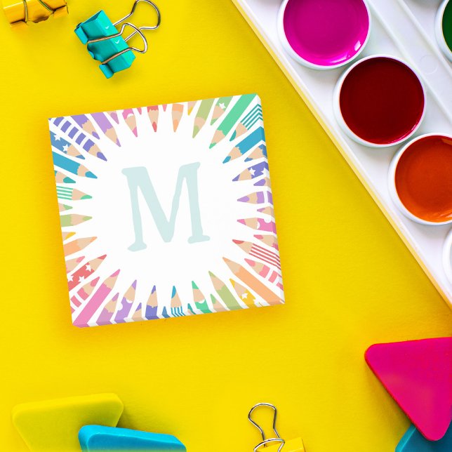 Notas Post-it® Monograma pálido con lápices de colores divertidos (Subido por el creador)