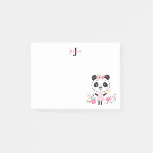 Notas Post-it® Monograma panda rosado chiquito