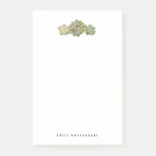 Notas Post-it® Monograma personal suculento verde acuarela