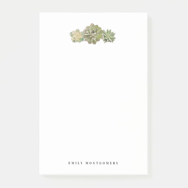 Notas Post-it® Monograma personal suculento verde acuarela (Anverso)