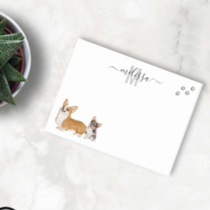 Notas Post-it® Monograma Personalizado Acuarela Amor Corgi