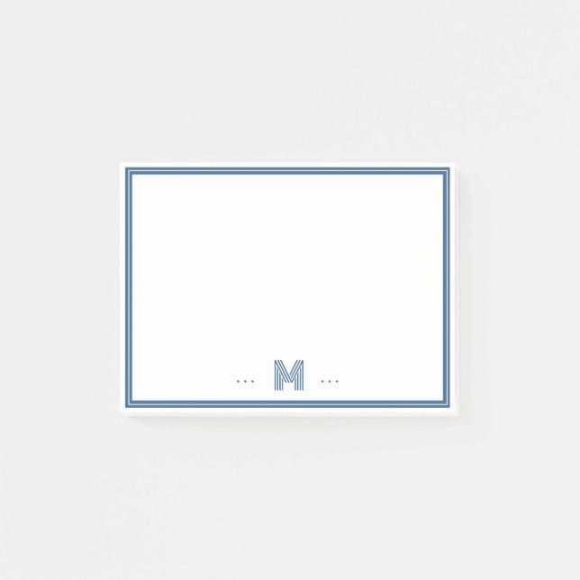 Notas Post-it® Monograma Personalizado Borde Azul Marino (Anverso)