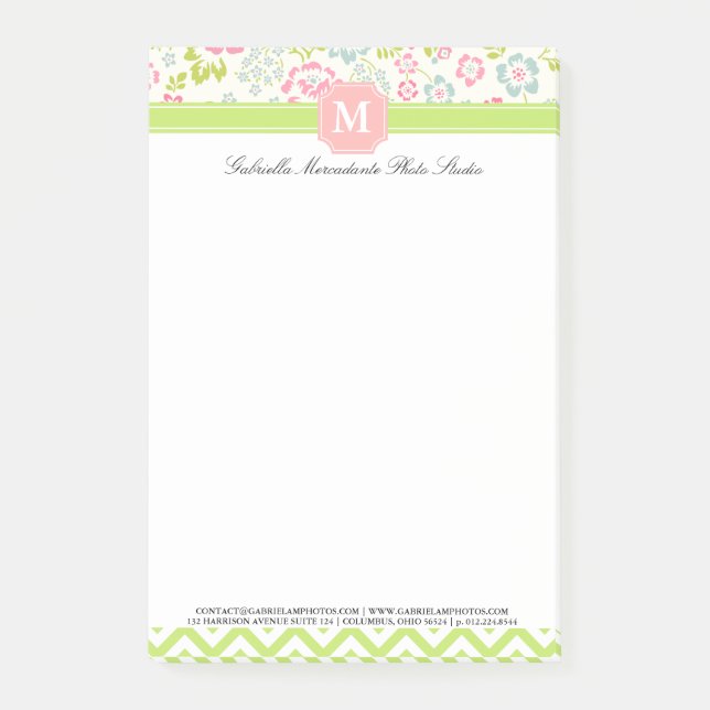Notas Post-it® Monograma personalizado Chevron floral de la (Anverso)