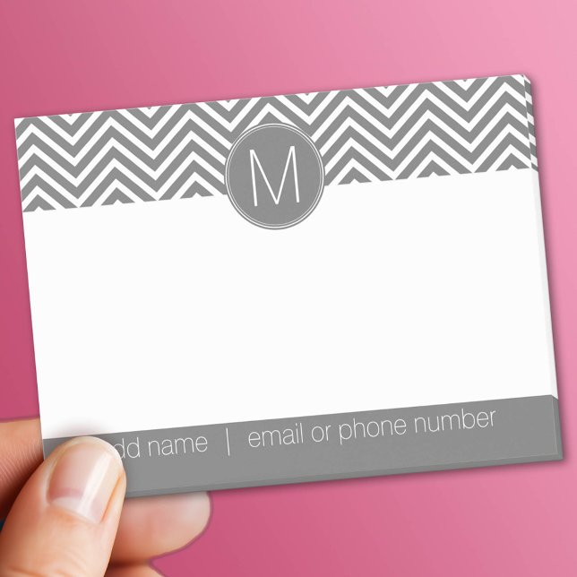 Notas Post-it® Monograma Personalizado de Chevrras blancas y gris (Custom Post It Notepad)