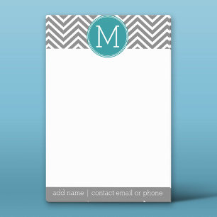 Notas Post-it® Monograma Personalizado de Chevrras de Turquesa y 