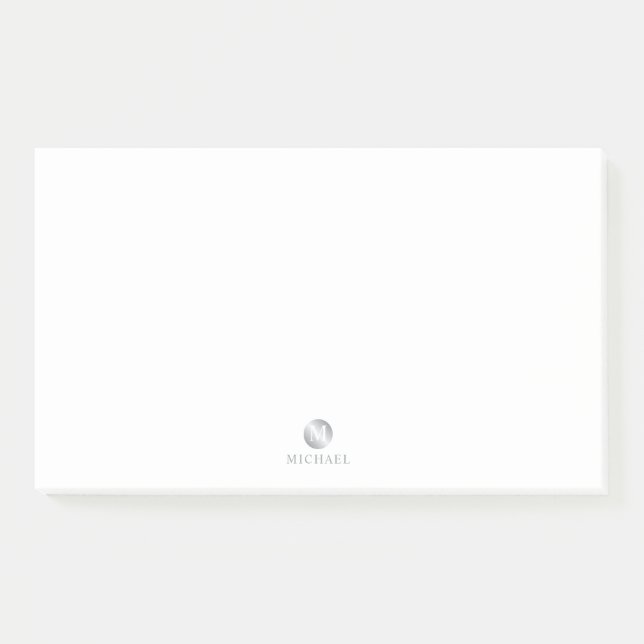Notas Post-it® Monograma personalizado de lujo blanco y plateado (Anverso)