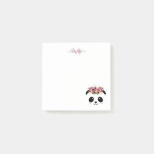 Notas Post-it® Monograma personalizado de oso panda con flores