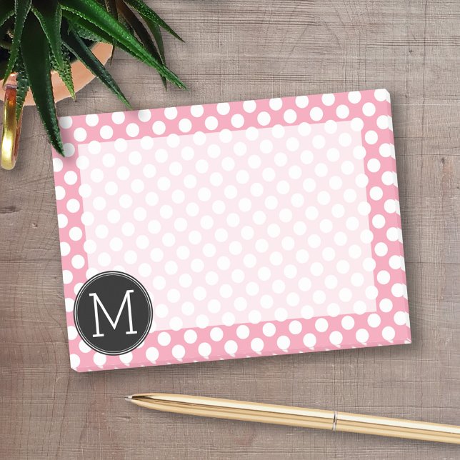 Notas Post-it® Monograma Personalizado de puntos de polka rosa y  (Personalized post-it notes with an area to add your name or other text)
