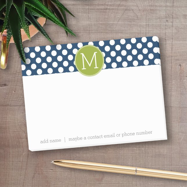 Notas Post-it® Monograma Personalizado de puntos de polka verde a (Personalized post-it notes with an area to add your name or other text)