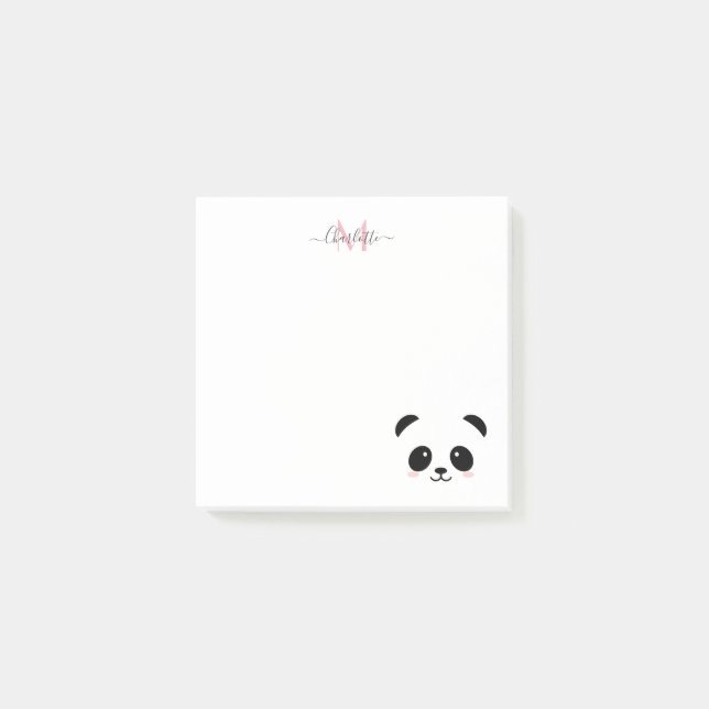 Notas Post-it® Monograma personalizado del oso panda de Kawaii (Anverso)