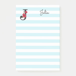 Notas Post-it® Monograma personalizado editable J texto flor roja