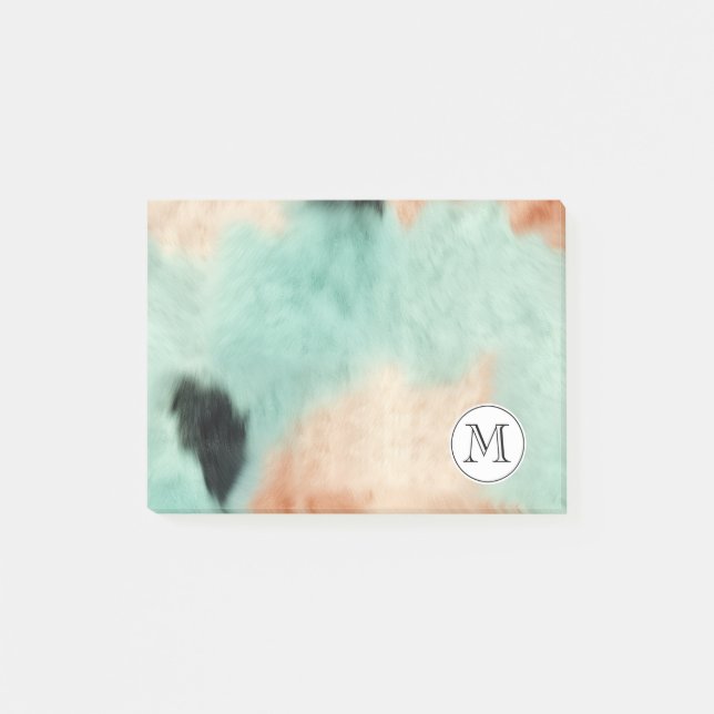 Notas Post-it® Monograma Piel de vaca de lechuga de menta de moda (Anverso)