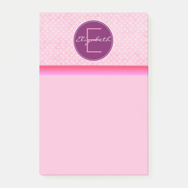Notas Post-it® Monograma puntos de polka rosa (Anverso)