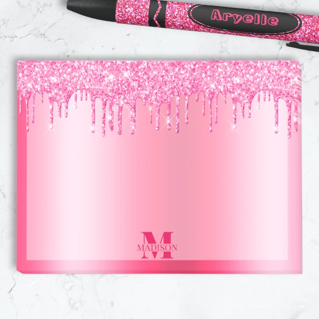 Notas Post-it® Monograma Purpurina de goteo rosado caliente metál (Subido por el creador)