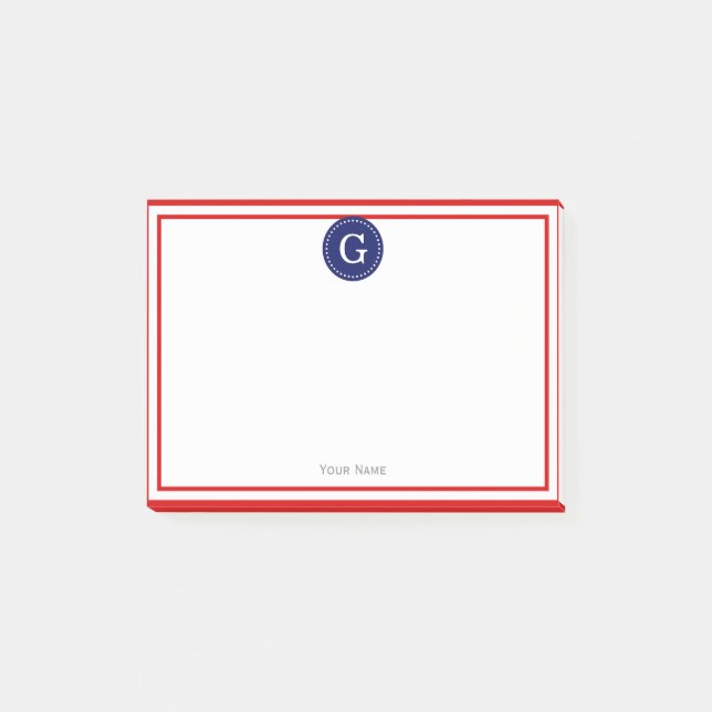 Notas Post-it® Monograma redondo de marco rojo Navy 1I (Anverso)