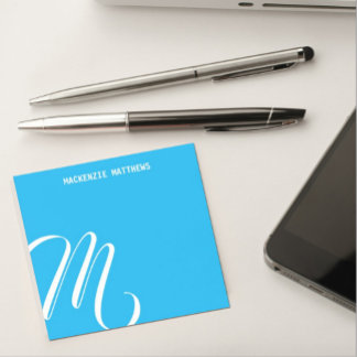 Notas Post-it® Monograma Remolino Colorido Azul Nombre Personaliz
