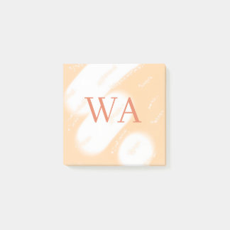 Notas Post-it® Monograma retro blanco naranja melocotón pastel no