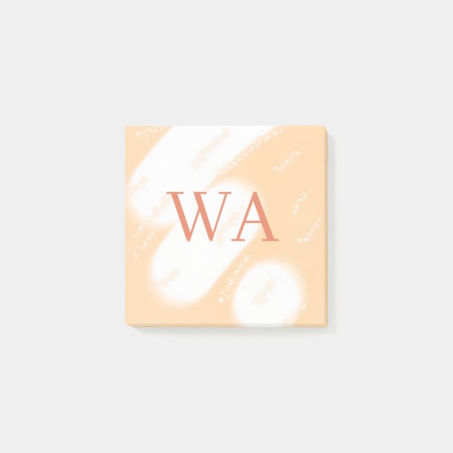 Notas Post-it® Monograma retro blanco naranja melocotón pastel no (Anverso)