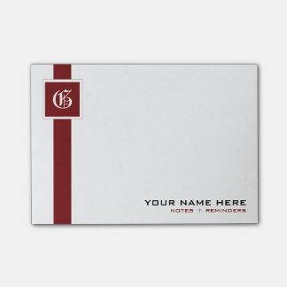 Notas Post-it® Monograma rojo y blanco profesional de la raya