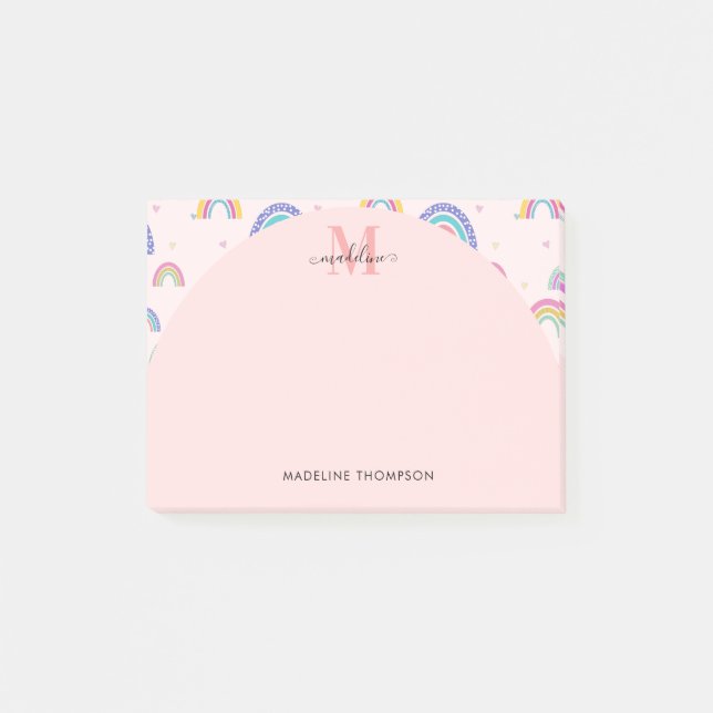 Notas Post-it® Monograma rosa bohemio del arco iris (Anverso)