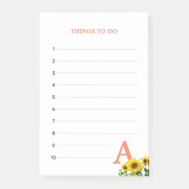 Notas Post-it® Monograma rosa coral y girasoles cosas que hacer