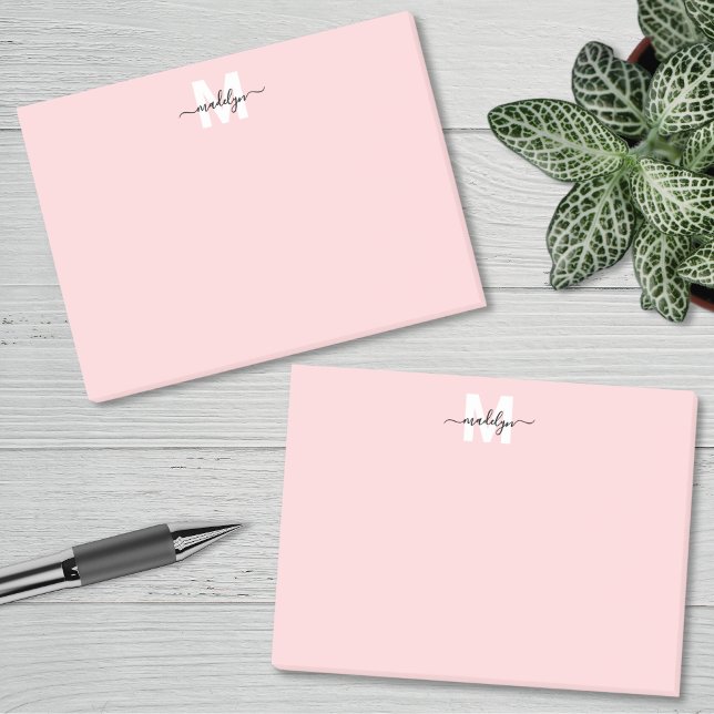 Notas Post-it® Monograma Rosa Sonrojo (Blush Pink Monogram Post-it Notes)