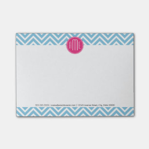 Notas Post-it® Monograma rosado magenta con Chevron azul claro