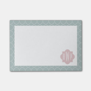 Notas Post-it® Monograma rosado y verde de Quatrefoil
