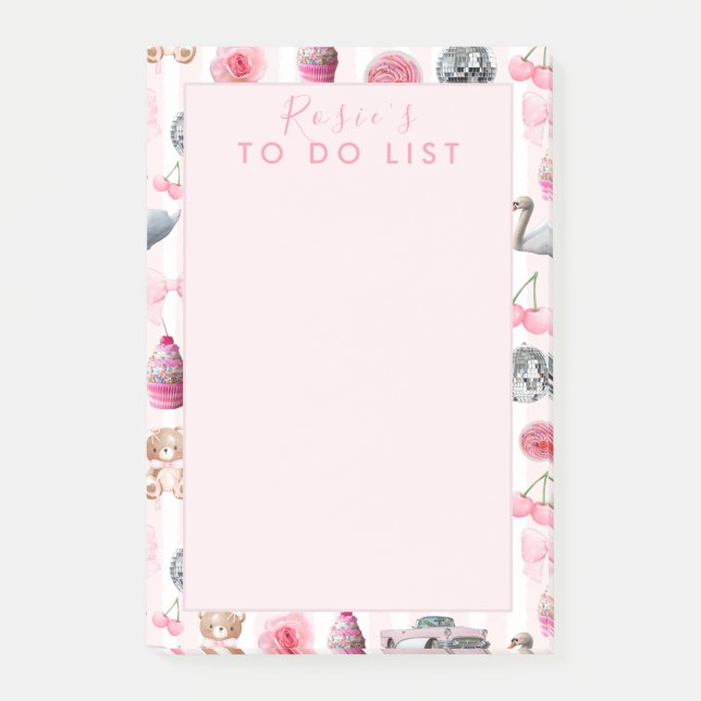 Notas Post-it® Monograma Rubor Pink Retro Disco Coquette (Anverso)