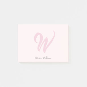 Notas Post-it® Monograma Rubor Rosa Moderno Feminina Minimalista