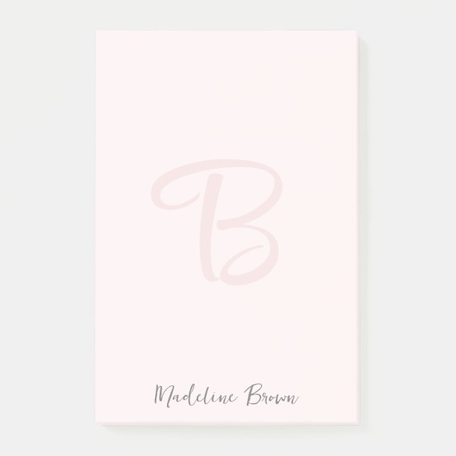 Notas Post-it® Monograma Rubor Rosa Moderno Feminina Minimalista (Anverso)