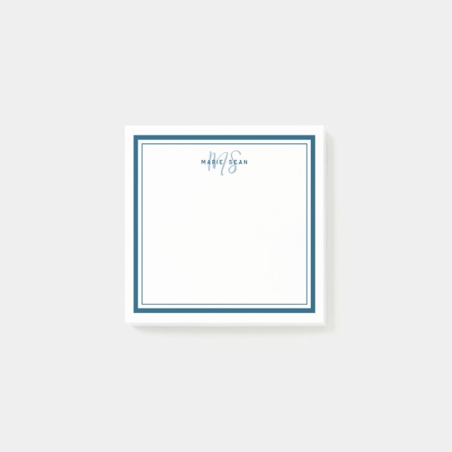 Notas Post-it® Monograma simple azul Minimalista verde azulado co (Anverso)